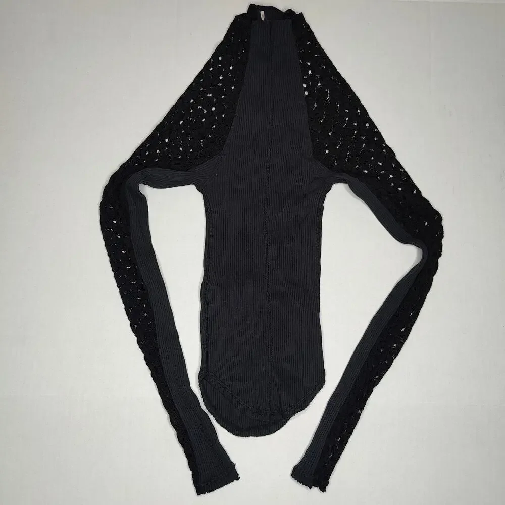 FREE PEOPLE Women's Clemente Mock Neck Top in Black size Extra Small NWOT